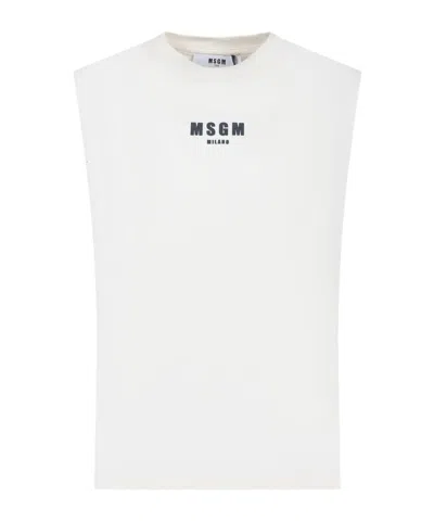 Msgm Rubberised Logo Cotton Tank Top In White