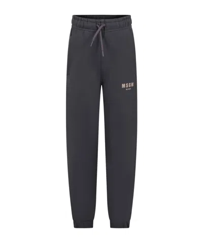 Msgm Rubberised Logo Cotton Trousers In Black