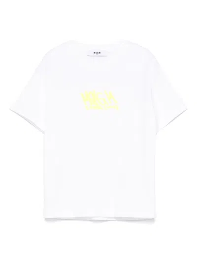 Msgm Kids' Rubberised Logo-print T-shirt In White