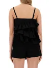 Msgm Ruched Cotton Top In Black