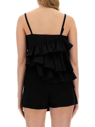 Msgm Ruched Cotton Top In Black