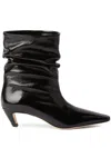 Msgm Ruched Leather Ankle Boots In Schwarz