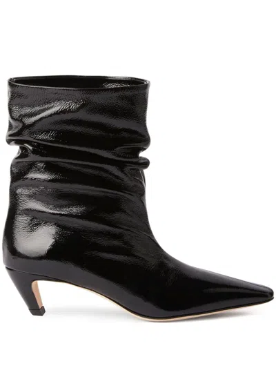 Msgm Ruched Leather Ankle Boots In Black