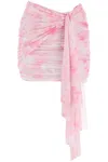 Msgm Ruched Mini Skirt In Tie-dye Mesh In Multicolor