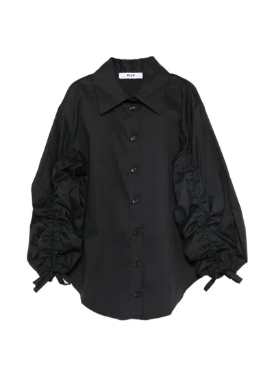 Msgm Kids' Ruched-sleeve Shirt In Black
