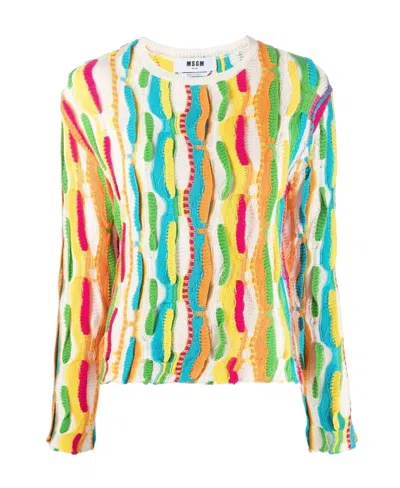 Msgm Ruffle-detail Crew-neck Jumper In Multi