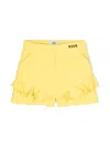 Msgm Ruffle-detail Embroidered-logo Shorts In Yellow