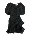 Msgm Puff Sleeve Dress With Ruched Hem In Black