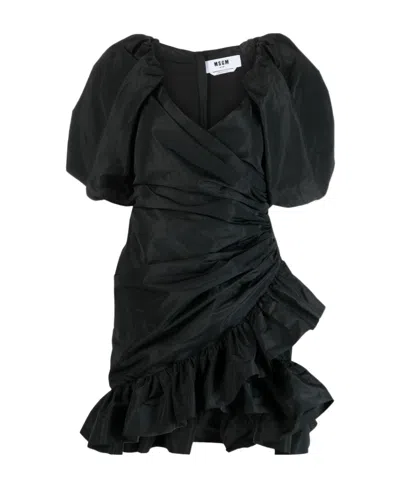 MSGM MSGM RUFFLE DETAILED PUFF-SLEEVED DRESS