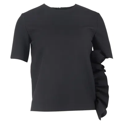 Msgm Ruffle Detailed T-shirt In Black Polyester