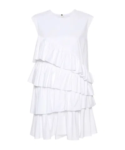 Msgm Tiered Ruffled Sleeveless Dress In White