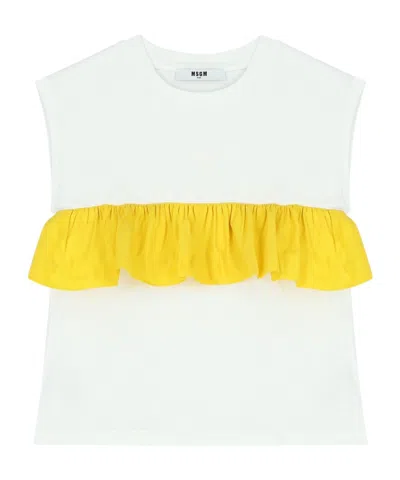 Msgm Ruffle-detailing Cotton T-shirt In White