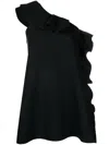 Msgm Ruffle-trim Asymmetric Minidress In Black
