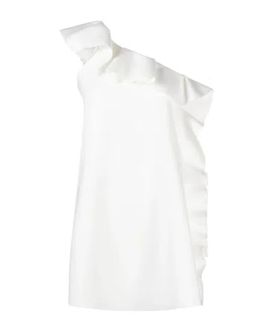 Msgm Ruffle-trim Asymmetric Minidress In White