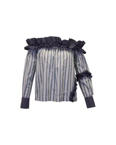 Pre-owned Msgm Ruffled & Striped Top In White Cotton