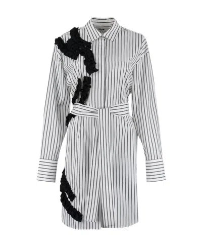Msgm Ruffled Belted Shirtdress In White