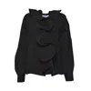Msgm Ruffled Black Cotton Shirt With Dramatic Placket And Cuffs In Blue