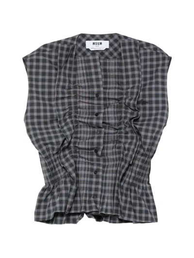 Msgm Ruffled Check Shirt In Gray