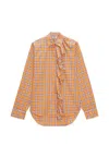 Msgm Ruffled Check Shirt In Orange
