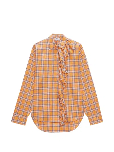 Msgm Ruffled Check Shirt In Orange