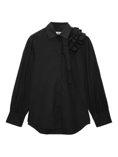 Msgm Ruffled Cotton Shirt In Black