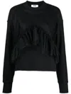 Msgm Black Cotton Crewneck Sweatshirt Covered In Tulle In Black