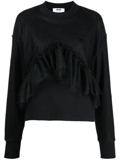 MSGM RUFFLED COTTON SWEATSHIRT
