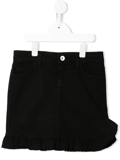 Msgm Kids' Ruffled Denim Skirt In Black