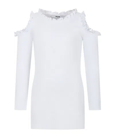 Msgm Ruffled-detailed Cold-shoulder T-shirt In White