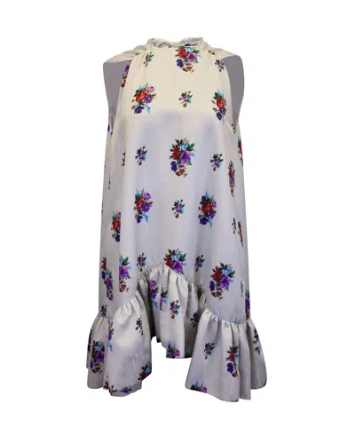 Msgm Ruffled Floral Mini Dress In White Polyester