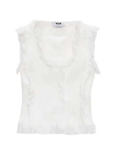 Msgm Ruffled Fringed Blouse In White