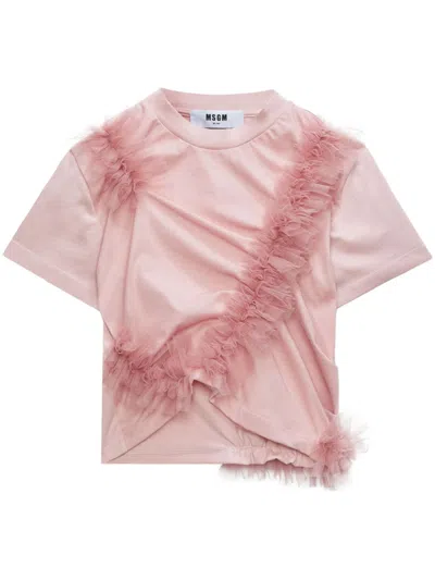 Msgm Ruffled Gathered T-shirt In Pink