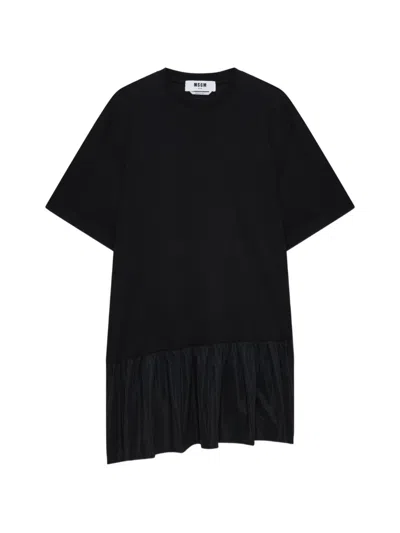 Msgm Ruffled-hem Mini Dress In Black