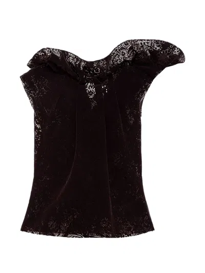 Msgm Ruffled Lace-patterned Top In Brown