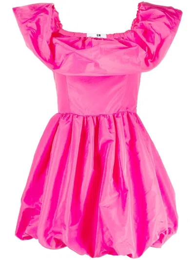 Msgm Ruffled Off-shoulder Puffball Dress In Rosa