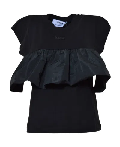 Msgm Ruffled-panel T-shirt In Black