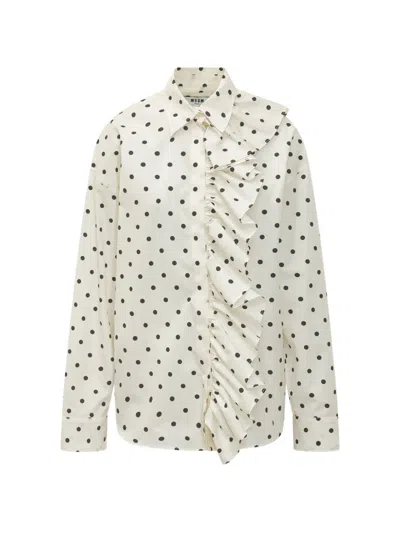 Msgm Ruffled Polka-dot Shirt In Neutral