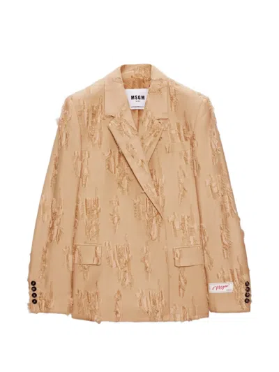 Msgm Ruffled Raw-cut Blazer In Brown
