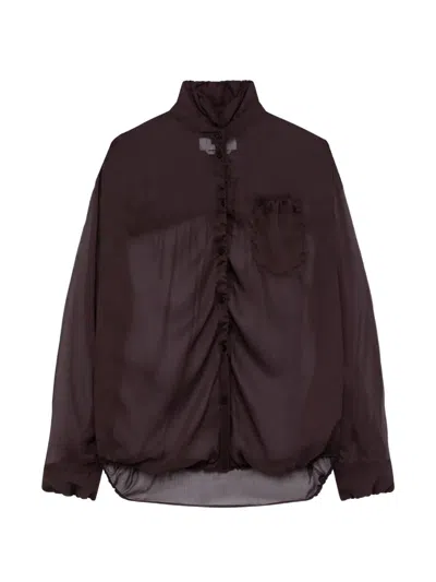 Msgm Ruffled Shirt In Brown