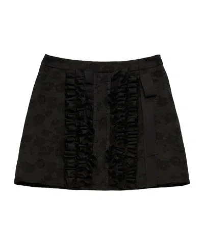 Msgm Ruffled Side Zipped Mini Skirt In Black