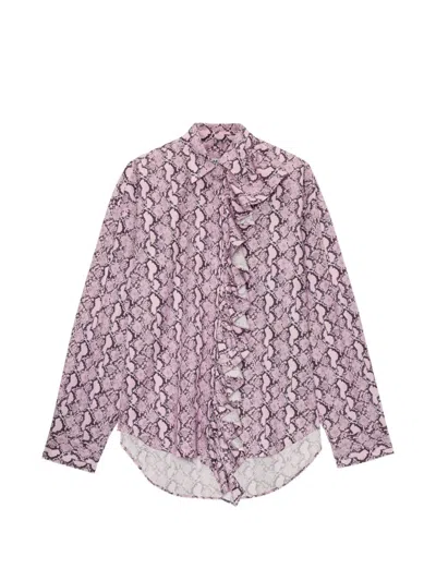 Msgm Ruffled Snake Print Shirt In Purple
