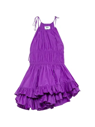 Msgm Ruffled Tiered Mini Dress In Purple