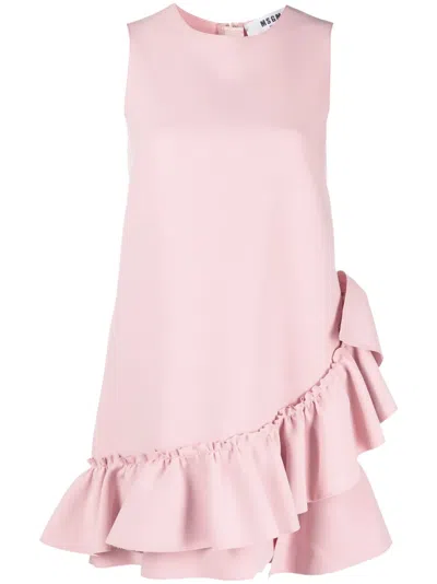 Msgm Ruffled-trim Sleeveless Mini Dress In Pink