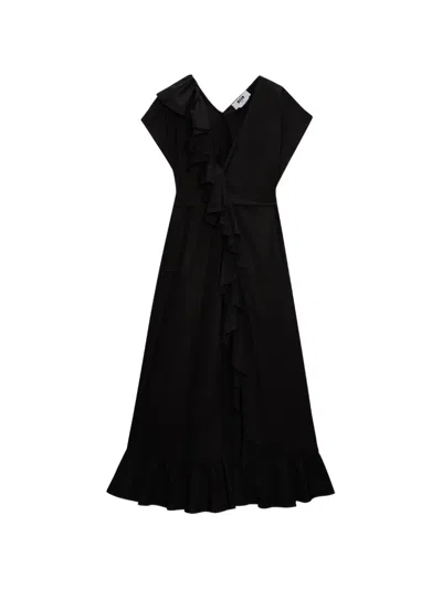 Msgm Gerüschtes Kleid Mit V-ausschnitt In Black