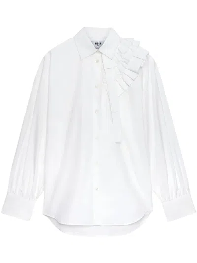 Msgm Ruffled White Shirt With Classic Collar