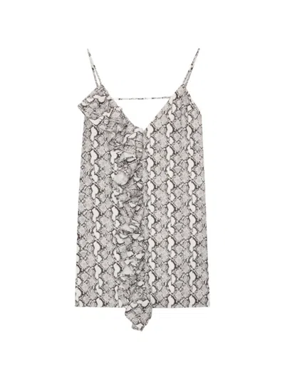 Msgm Ruffled-detail Snakeskin-print Mini Dress In Gray
