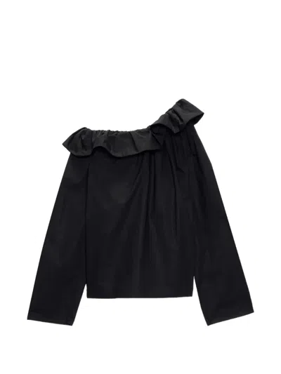 Msgm Ruffled-neck Blouse In Black