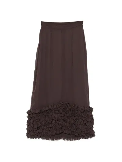 Msgm Ruffled-trim Midi Skirt In Yellow