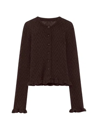 Msgm Ruffle-trim Cardigan In Brown
