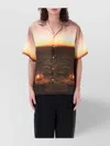 Msgm Graphic-print Satin Shirt In Black